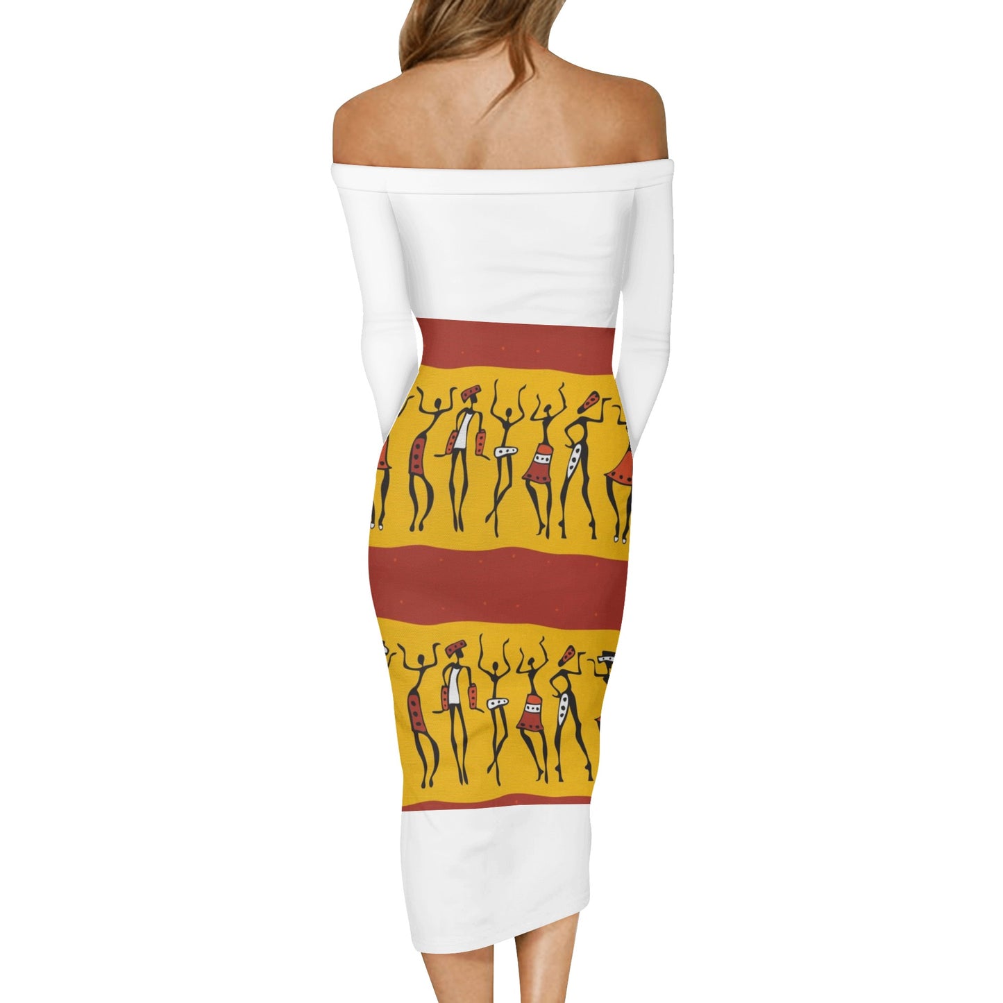 Women's Long Sleeve Off The Shoulder Tribal Dress