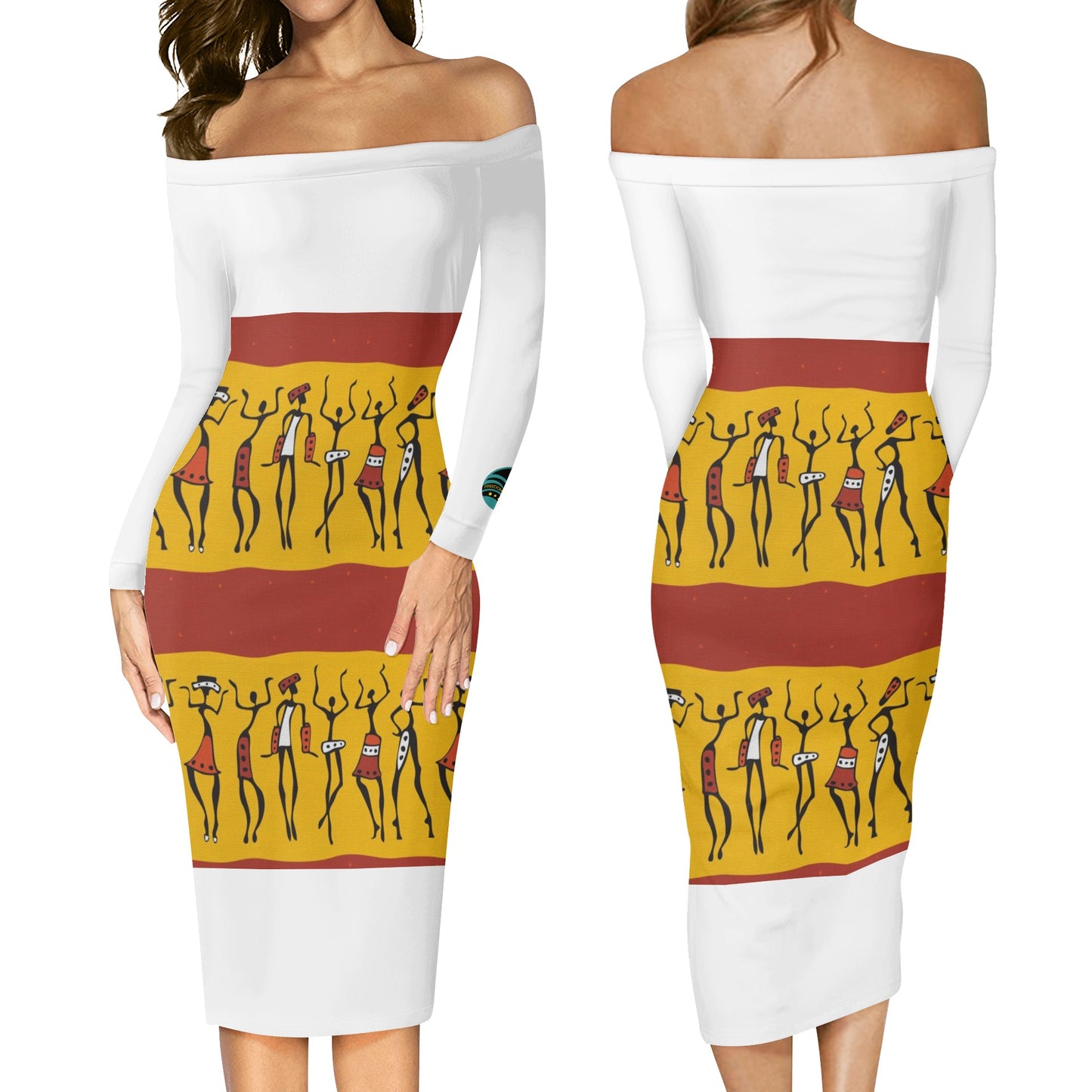 Women's Long Sleeve Off The Shoulder Tribal Dress