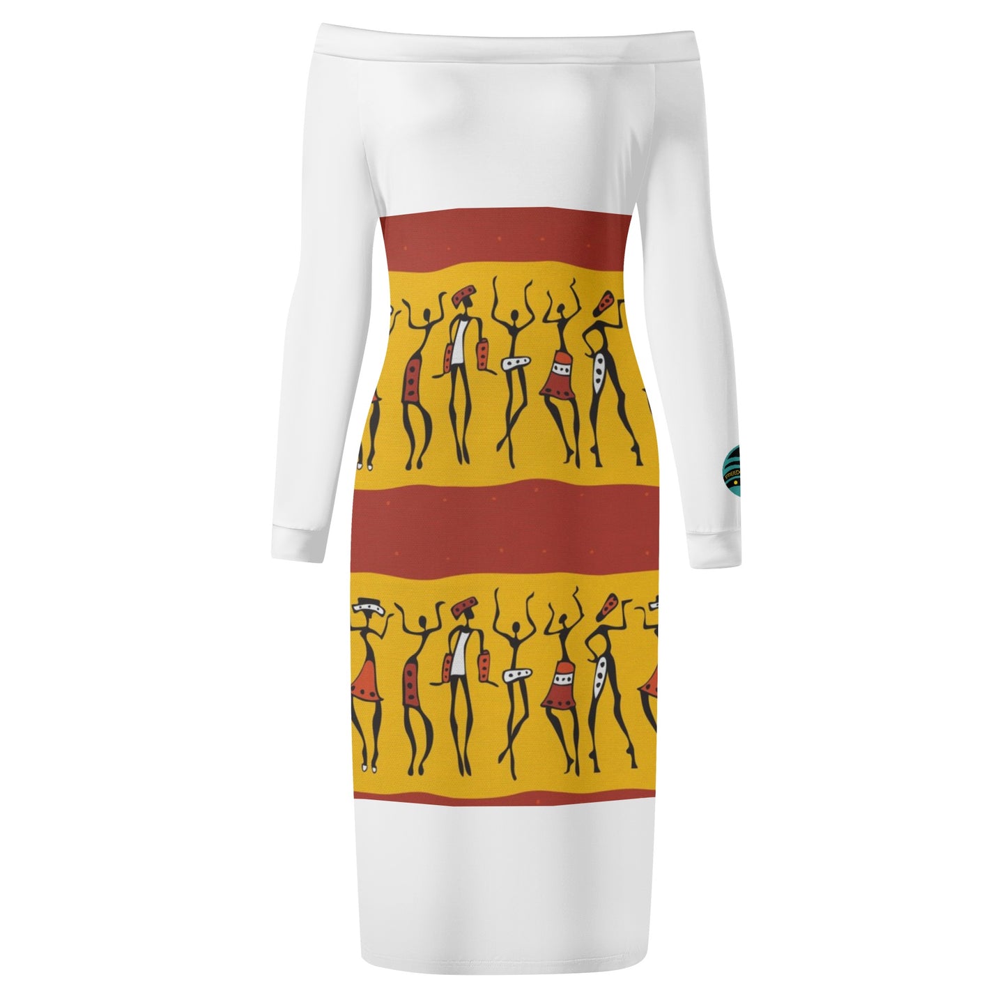 Women's Long Sleeve Off The Shoulder Tribal Dress