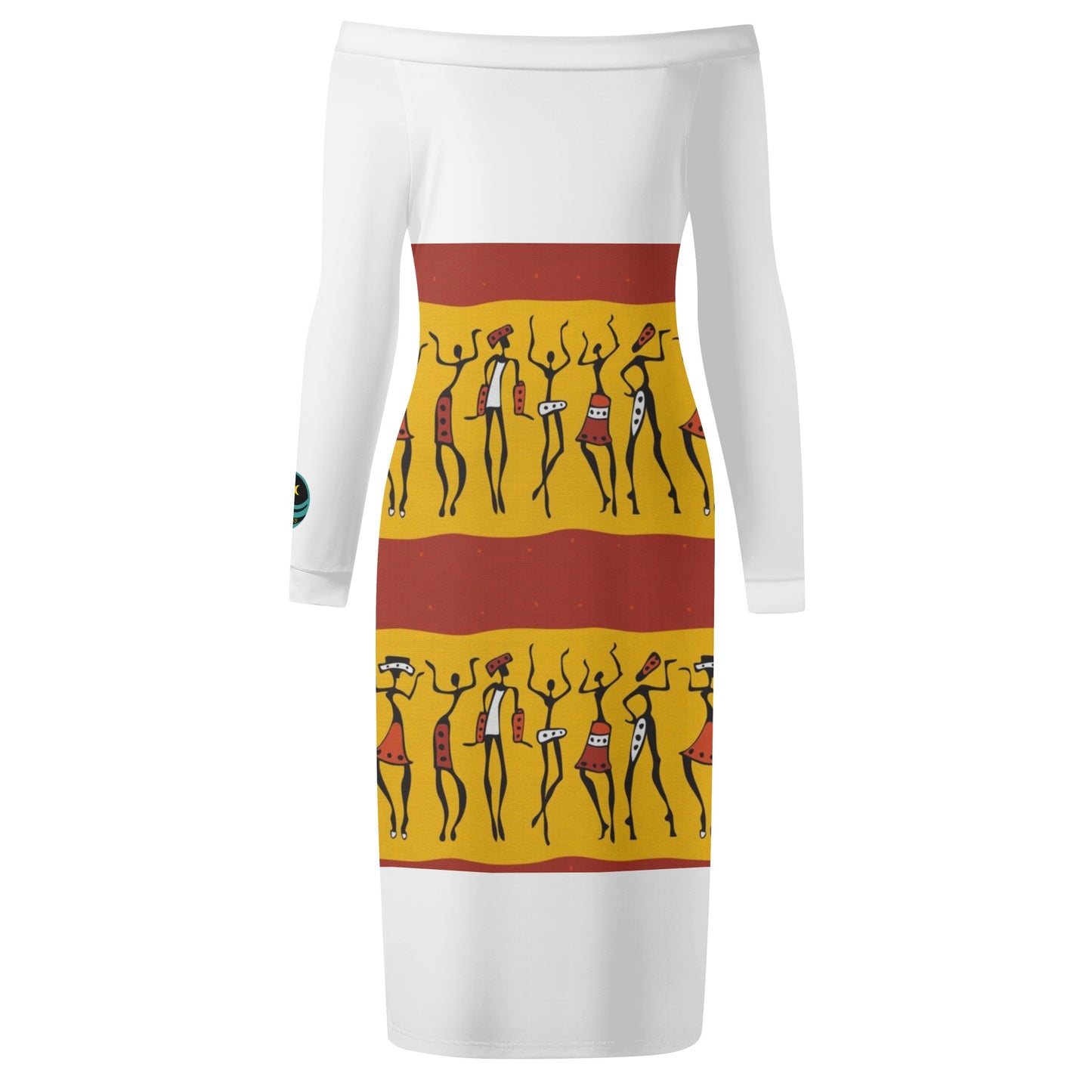 Women's Long Sleeve Off The Shoulder Tribal Dress